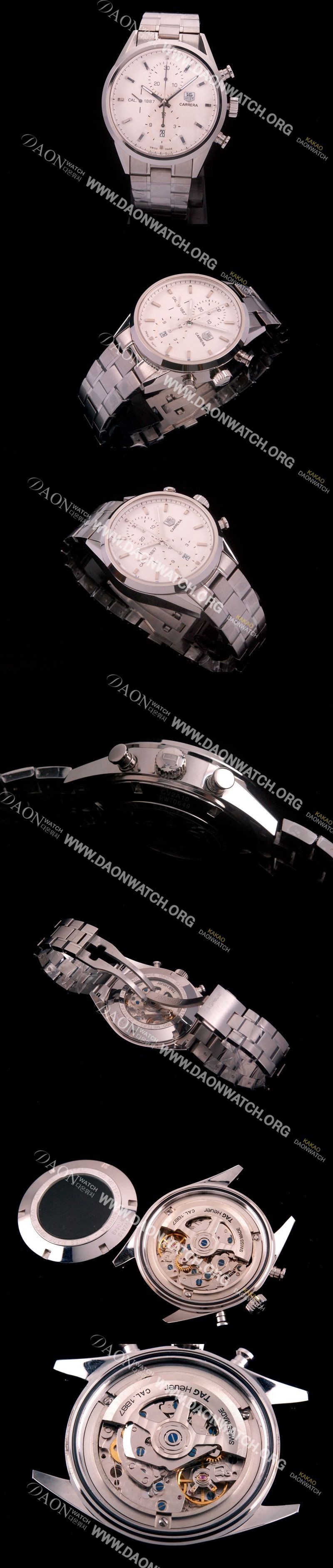미러급 태그호이어 남성용 까레라 칼리버 1887 크로노그래프 화이트 다이얼 7750 오토매틱 TAG4201 Ⅳ