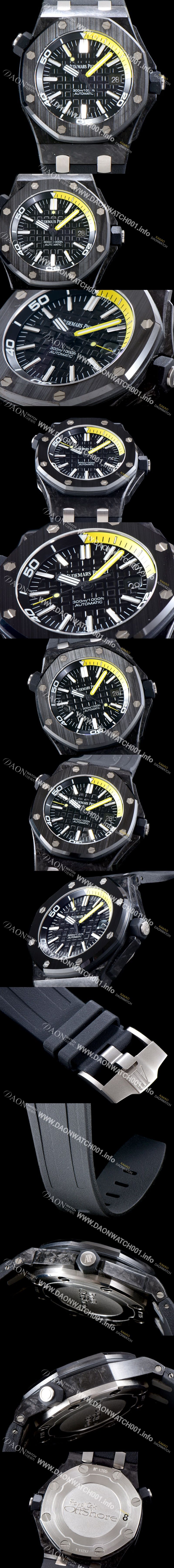 미러급 오데마피게 남성용 신형 다이버 모델!! 로얄오크 오프쇼어15706AU.OO.A002CA.01 포지드카본 블랙 와플 다이얼 오토매틱 무브먼트 AUD0200 Ⅳ