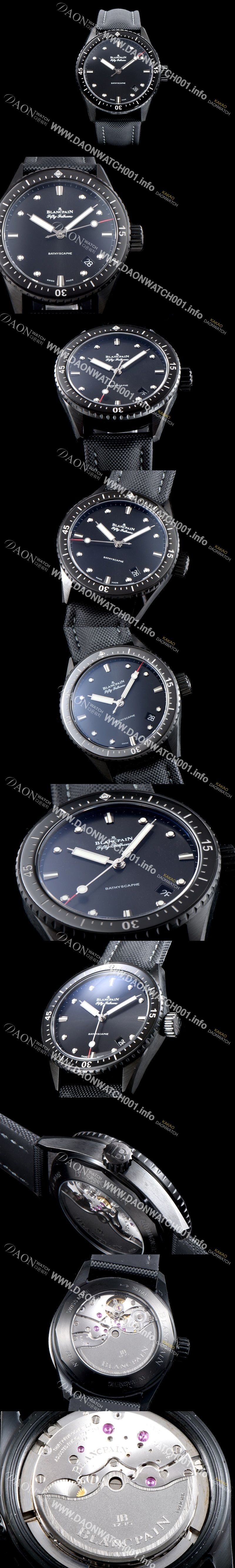 미러급 블랑팡 남성용 피프티 패덤스 5000-0130-B52 A 바티스카프 칼리버1315 다이버 워치 블랙 다이얼 오토매틱 무브먼트 BLA4234 Ⅳ