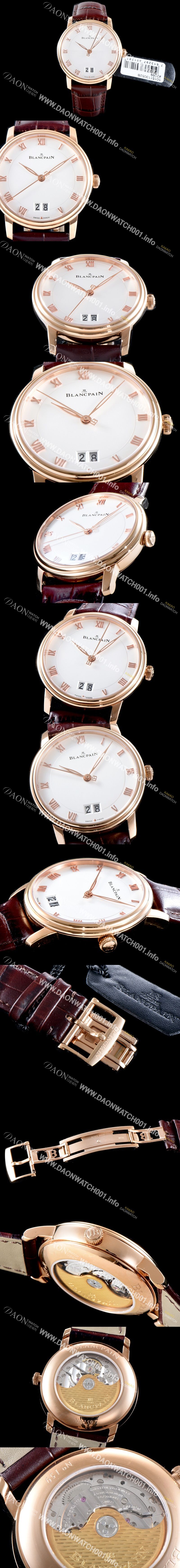 미러급 블랑팡 남성용 빌레레 6669-3642-55B 그랑데 라지 데이트 울트라 슬림 40MM UP!! 고급스러운 18K로즈골드 케이스 화이트 다이얼 Cal.6950 오토매틱 무브먼트 BLA4203 Ⅳ