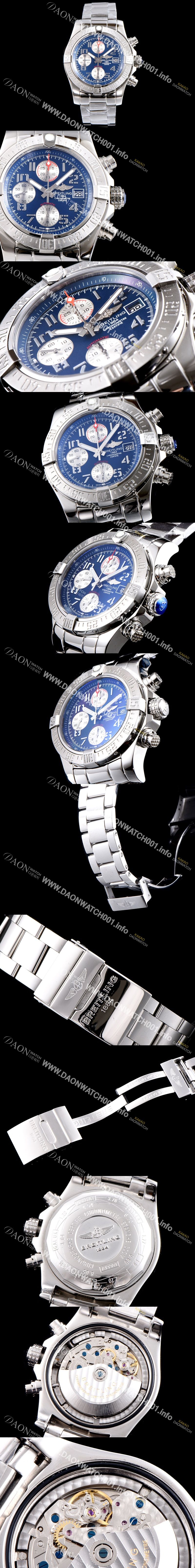 미러급 브라이틀링 남성용 슈퍼 어벤져II A1338111/C870/170A 크로노그래프 블루 다이얼 브레이슬릿 오토매틱 무브먼트 BRE0252 Ⅳ