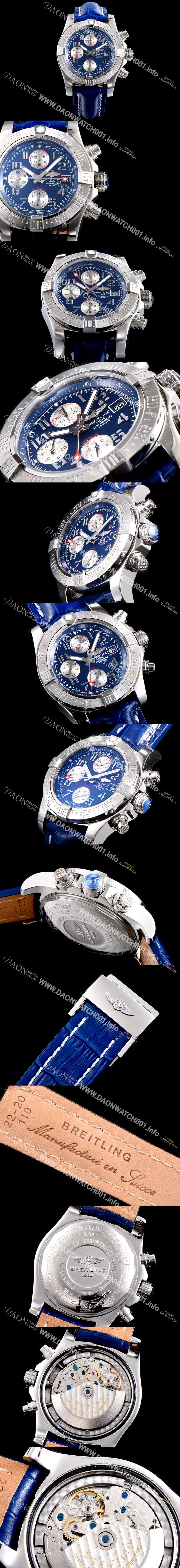 미러급 브라이틀링 남성용 슈퍼 어벤져II A1338111|C870|158S|A20S.1 크로노그래프 블루 다이얼 오토매틱 무브먼트 BRE0201 Ⅳ