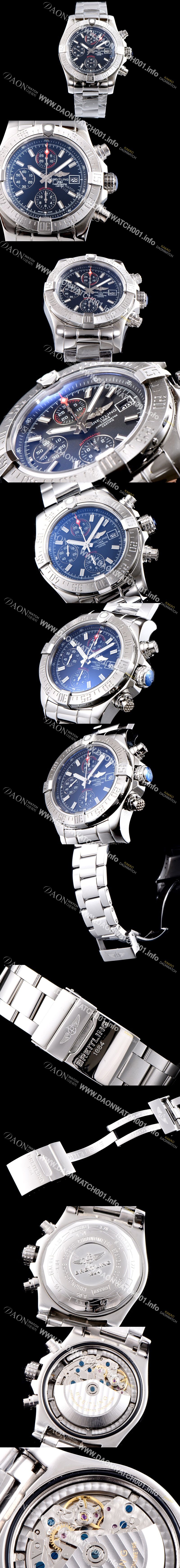 미러급 브라이틀링 남성용 슈퍼 어벤져II A1338111|BC32|170A 크로노그래프 블랙 다이얼 브레이슬릿 오토매틱 무브먼트 BRE0253 Ⅳ