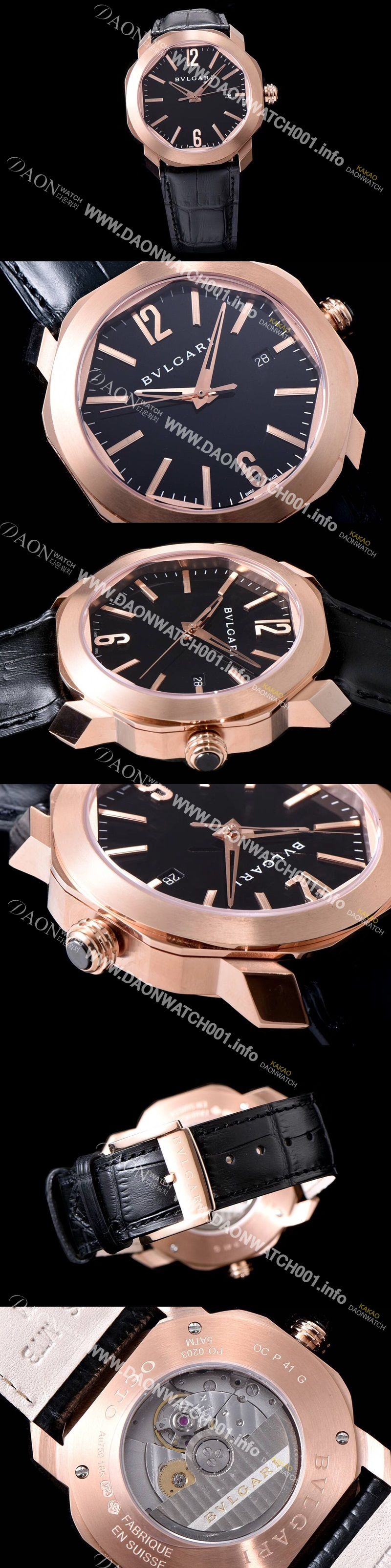 미러급 불가리 남성용 옥토101963 BGOP41BGLD 워치 18k 로즈 골드 블랙 다이얼 오토매틱 무브먼트 BVL4200 Ⅳ
