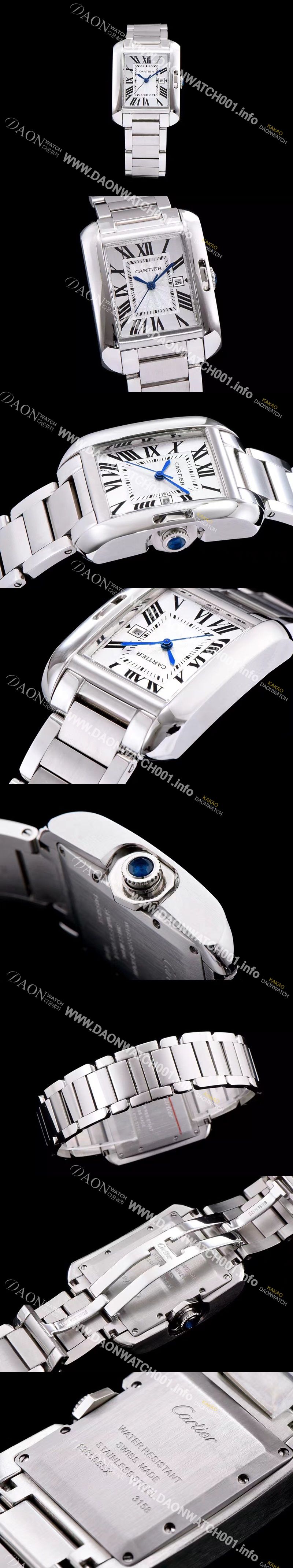 미러급 까르띠에 남성용 탱크 화이트 다이얼 쿼츠 무브먼트 CAR0010 Ⅳ