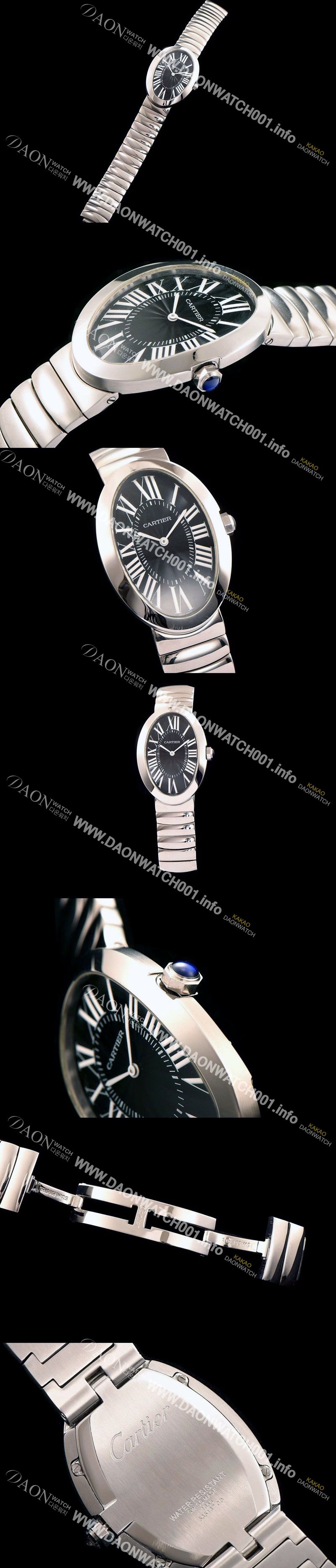 미러급 까르띠에 여성용 베누아 스위스 쿼츠 실버 베젤 블랙 다이얼 CAR0010 Ⅳ