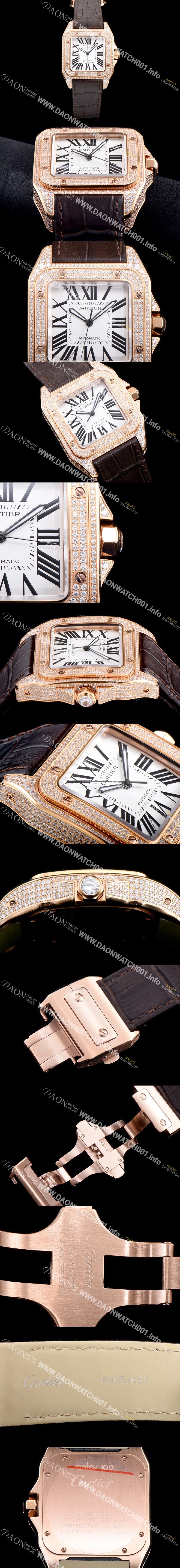 미러급 까르띠에 남성용 산토스 100 XL 로즈골드 다이아몬드 화이트 다이얼 CAR0131 Ⅳ