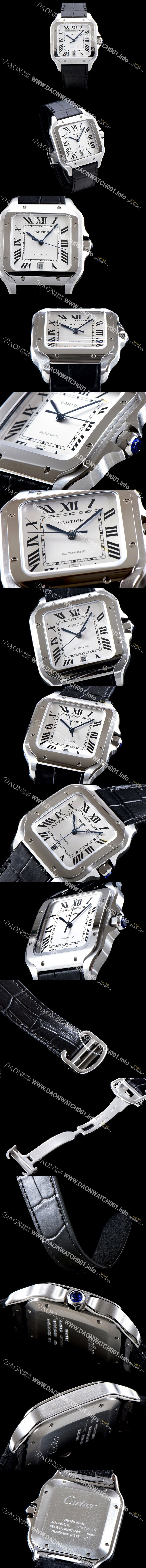 미러급 까르띠에 남성용 산토스 드 까르띠 WSSA0009 라지 모델-데이트 정품 동일 사이즈 실버 마감 오팔린 다이얼 오토매틱 무브먼트 CAR4000 Ⅳ