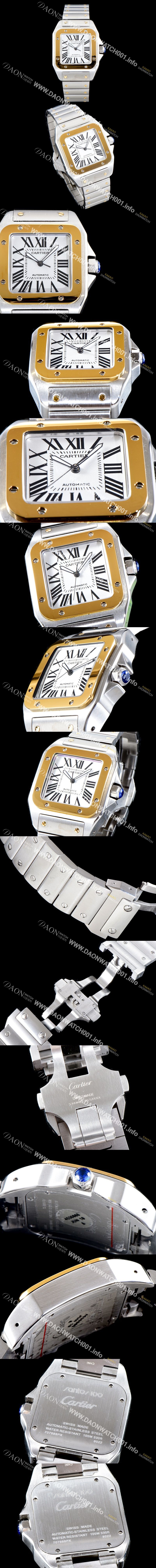 미러급 까르띠에 남성용 산토스 시리즈 100 W200728G 베스트 에디션 18k 옐로골드 투톤콤비 화이트 다이얼 브레이슬릿 오토매틱 무브먼트 CAR0009 Ⅳ