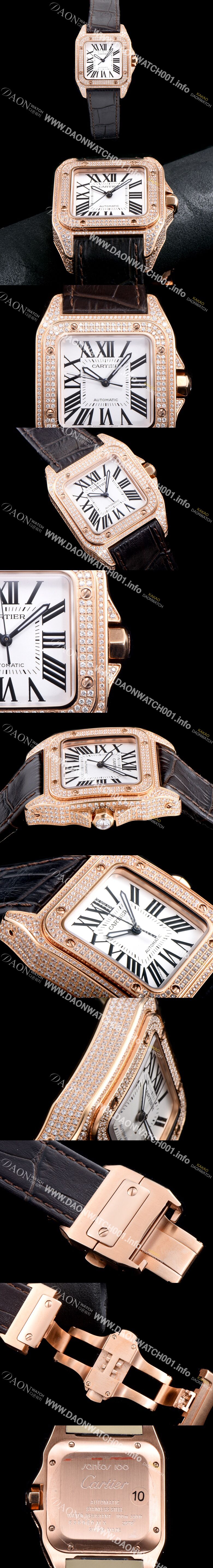 미러급 까르띠에 남여공용 산토스 100 MM 로즈골드 다이아몬드 화이트 다이얼 CAR0130 Ⅳ