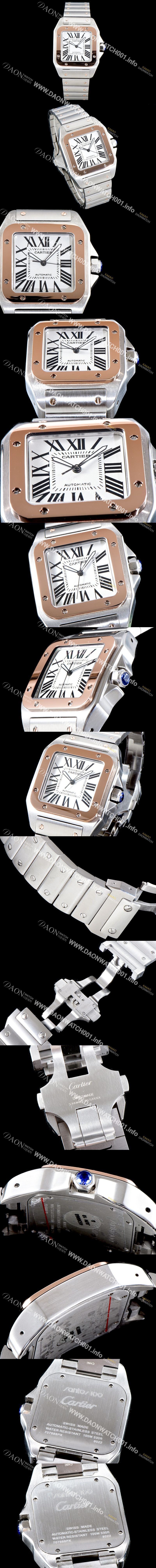 미러급 까르띠에 남성용 산토스 시리즈 100 W200728G 베스트 에디션 18k 로즈골드 투톤콤비 화이트 다이얼 브레이슬릿 오토매틱 무브먼트 CAR4004 Ⅳ