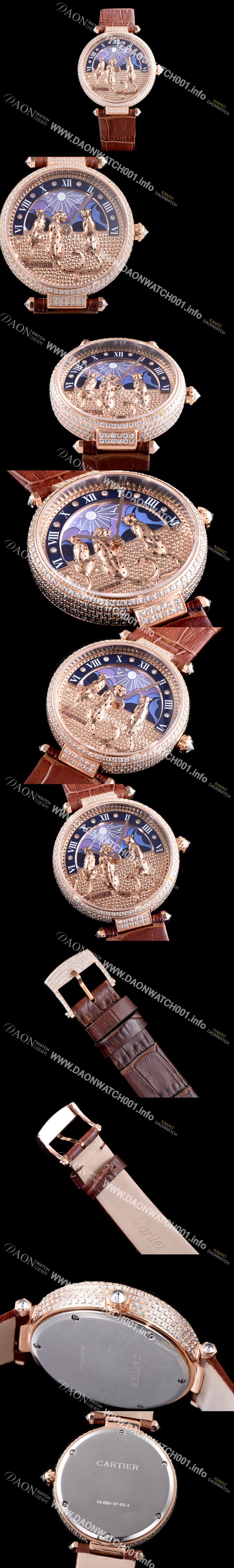미러급 까르띠에 남성용 레브 드 팬더 HPI00930 18K 로즈골드 하이 쥬얼 세팅 픽첼 다이얼 스위스 쿼츠 무브먼 CAR0010 Ⅳ