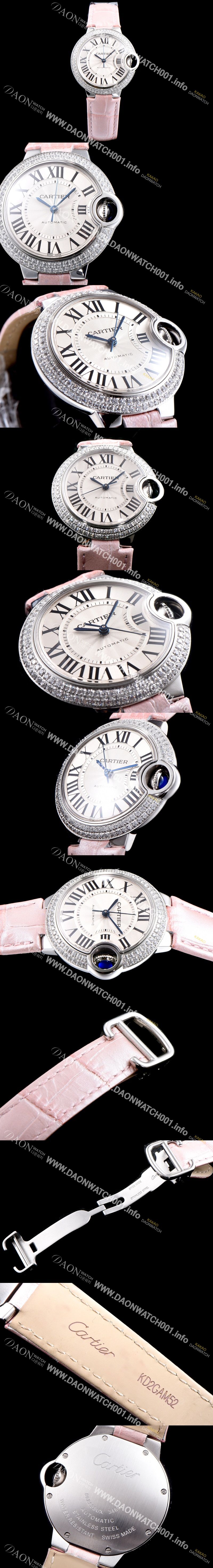 미러급 까르띠에 여성용 발롱블루 WE902067 33mm 다이아몬드 베젤 화이트 다이얼 오토매틱 무브먼트 CAR0500 Ⅳ