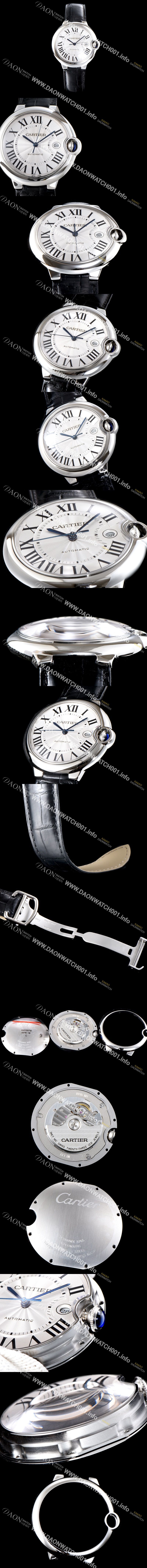 미러급 까르띠에 남성용 2019신상 발롱블루 W69016Z4 42mm 악어가죽 밴드 화이트 다이얼 오토매틱 무브먼트 CAR0500 Ⅳ