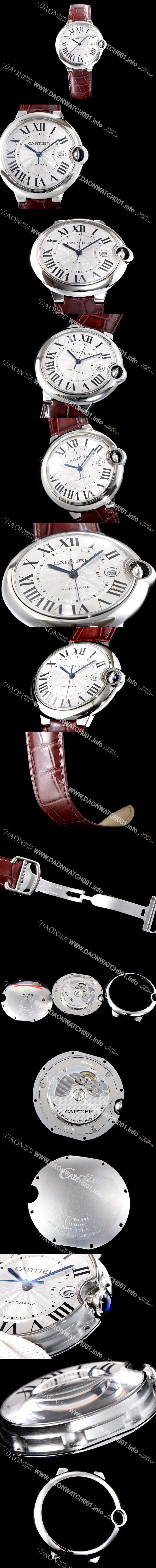 미러급 까르띠에 남성용 2019신상 발롱블루 W69016Z4 42mm 브라운 악어가죽 밴드 화이트 다이얼 오토매틱 무브먼트 CAR0510 Ⅳ