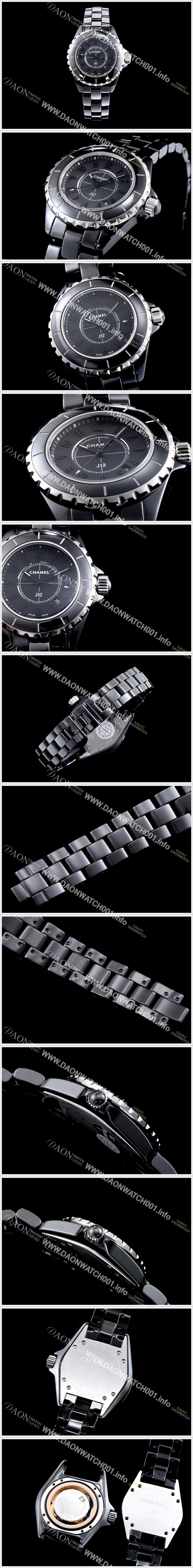 미러급 샤넬 여성용 제이 CHA0412 33 mm 샤넬 정품 스위스 쿼츠 탑재 여성용 풀 세라믹 블랙다이얼 브레이슬릿 Ⅳ