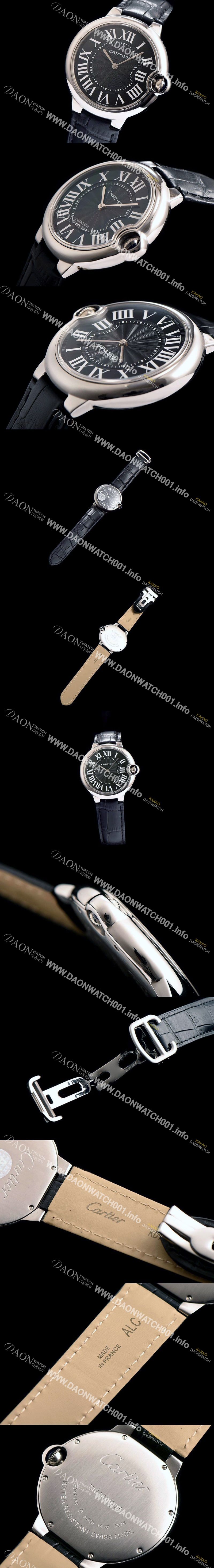 미러급 까르띠에 남성용 발롱블루 WE902056 블랙 다이얼 블랙 레더스트랩 CAR0035 Ⅳ