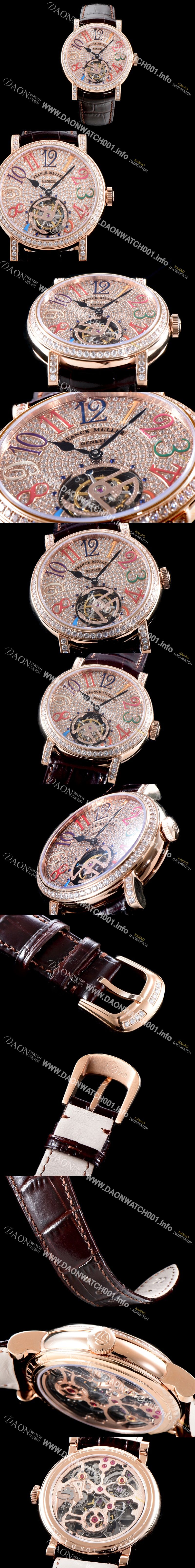 미러급 프랭크 뮬러 남성용 Men's 컴플리케이션 7008 T D 뚜르비용 18K 로즈골드 브릴리언트 컷 다이아몬드 풀 셋팅 골드 다이얼 아시안 투어빌론 탑재 FRA0203 Ⅳ