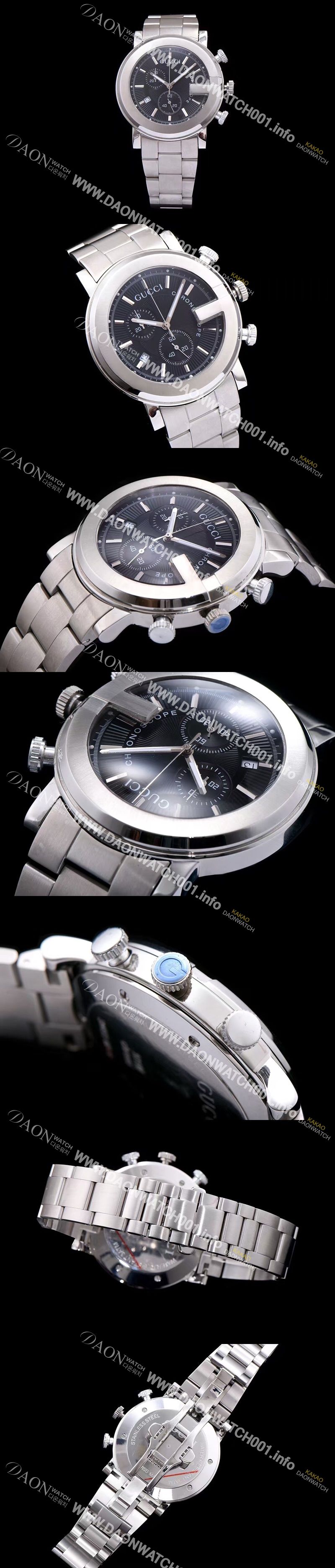 미러급 구찌 남성용 G-크로노 177890 I1630 8462 크로노스카프 G 모양 베젤 블랙 텍스쳐 다이얼 브레이슬릿 스위스 쿼츠 무브먼트 GUC4240 Ⅳ