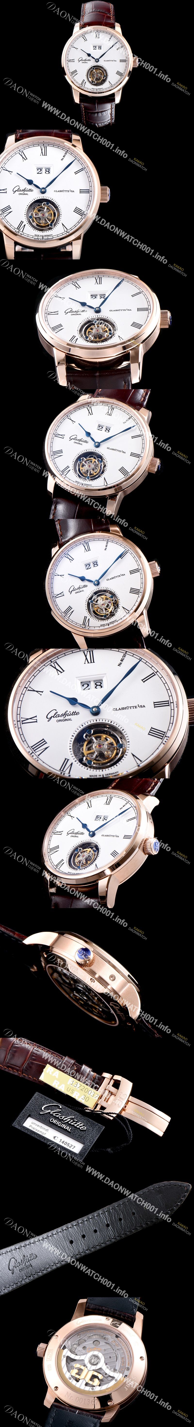 미러급 글라슈테 오리지날 남성용 세나토 1-94-03-05-04-30 18K 로즈골드 데이트 투르비옹 화이트 다이얼 아시안 투어빌론 탑재 무브먼트 GLA4220 Ⅳ