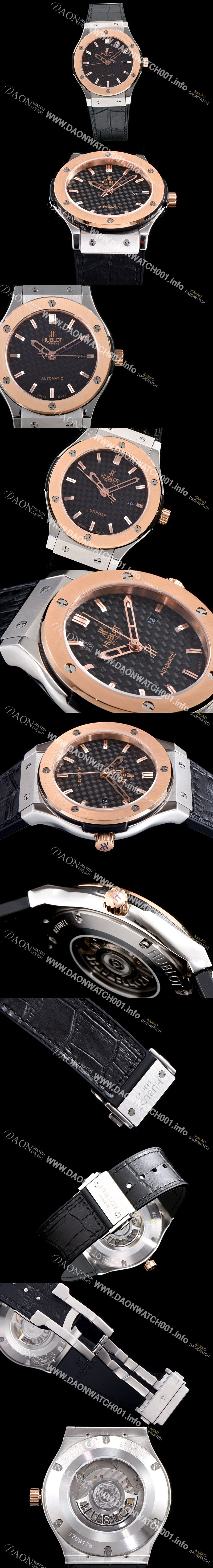 미러급 휴블렛 남성용 클레식 퓨전 511.NO.1180.LR 18K 로즈골드 투톤콤비 케이스 블랙 텍스쳐드 다이얼 오토매틱 무브먼트 HUB0200 Ⅳ