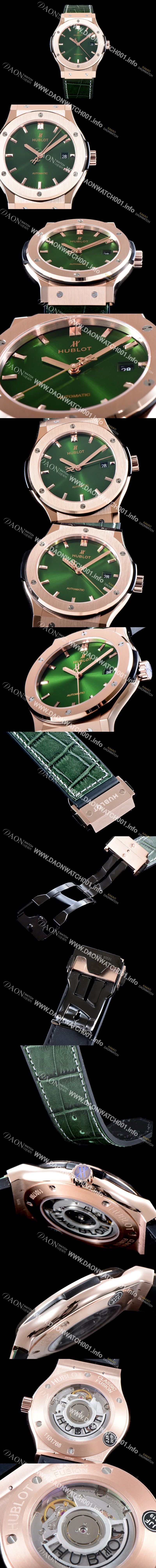 미러급 휴블렛 남성용 클레식 퓨전 565.OX.8980.LR 논그로노형 티타늄 그린 에디션!!그린 다이얼 18K 로즈골드 오토매틱 무브먼트 HUB0211 Ⅳ