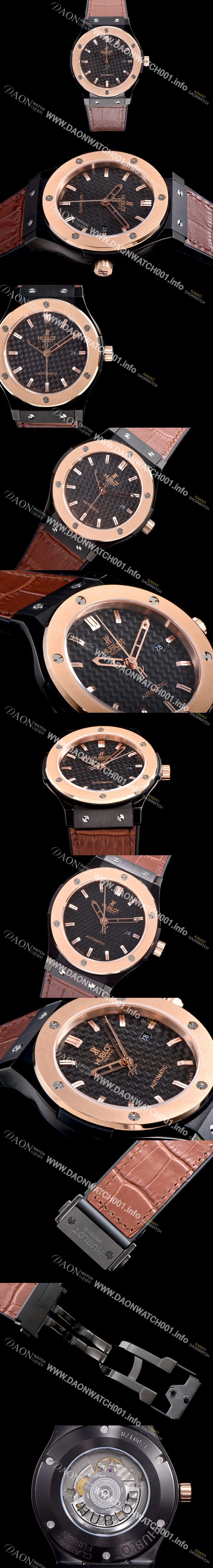 미러급 휴블렛 남성용 클레식 퓨전 511.CO.1780.RX 18K 로즈골드 투톤콤비 케이스 블랙 텍스쳐드 다이얼 오토매틱 무브먼트 HUB0201 Ⅳ