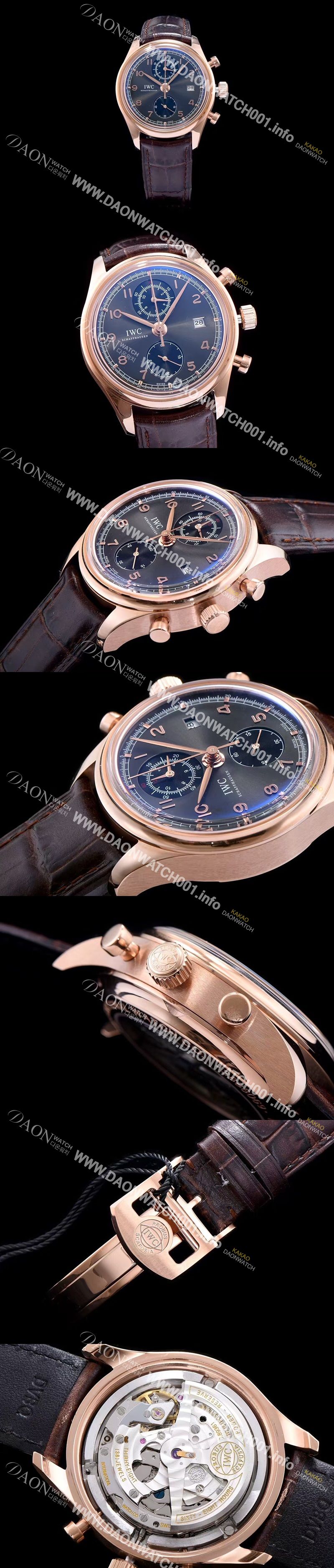 미러급 아이더블유씨 남성용 포루투기즈 칼리버 IW390402 클래식 모델 18k 로즈골드 크로노그래프 진 그레이 다이얼 오토매틱 무브먼트 IWC0144 Ⅳ