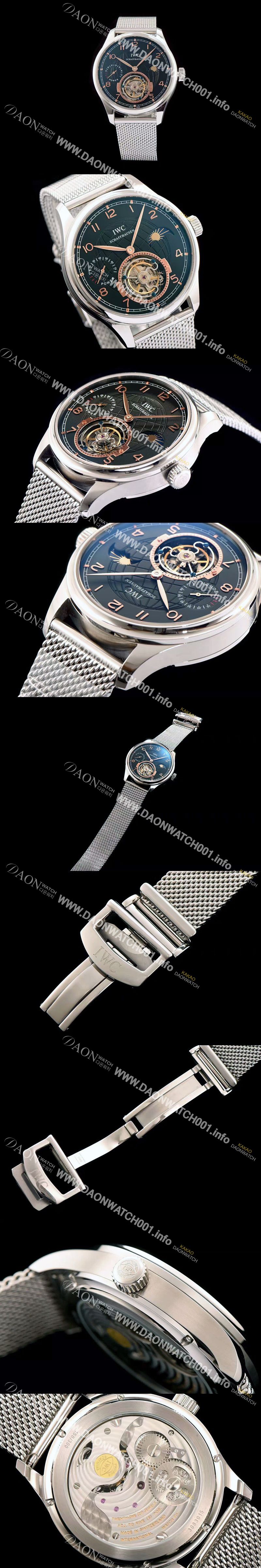 미러급 아이더블유씨 남성용 포르투기즈 투어빌론 문페이즈 파워리져브 로즈골드 인덱스 블랙 다이얼 스틸 메쉬 브레이슬릿 IWC0214 Ⅳ