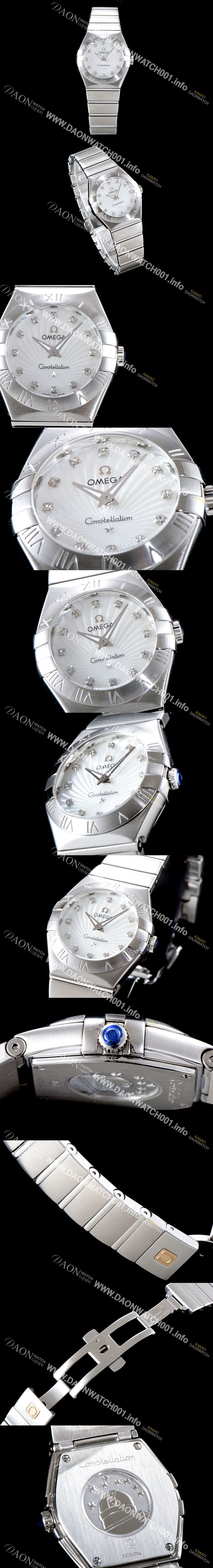 미러급 오메가 여성 컬렉션 컨스틀레이션 123.10.27.20.55.001 오메가 코-액시얼 27MM 로마 숫자가 인그레이빙된 베젤 화이트 자개 다이얼 쿼츠 무브먼트 OMG0124 Ⅳ