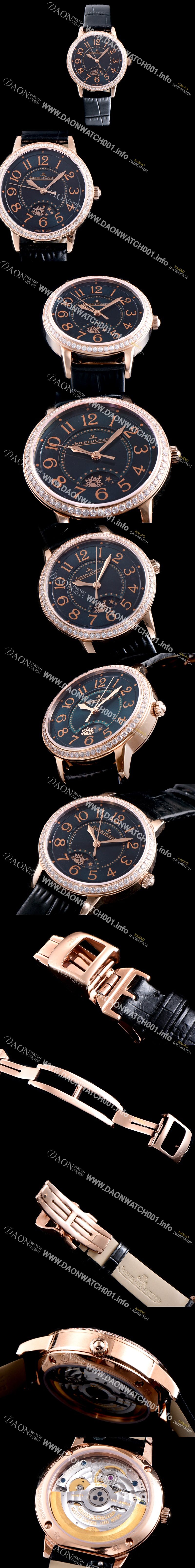 미러급 예거르꿀르뜨 남성용 랑데부 나잇&데이 3442450 레이디 워치 18K 로즈골드 최상급 다이아몬드 세팅 베젤 문페이즈 그린 썬더스트 다이얼 오토매틱 무브먼트 JAG0411 Ⅳ