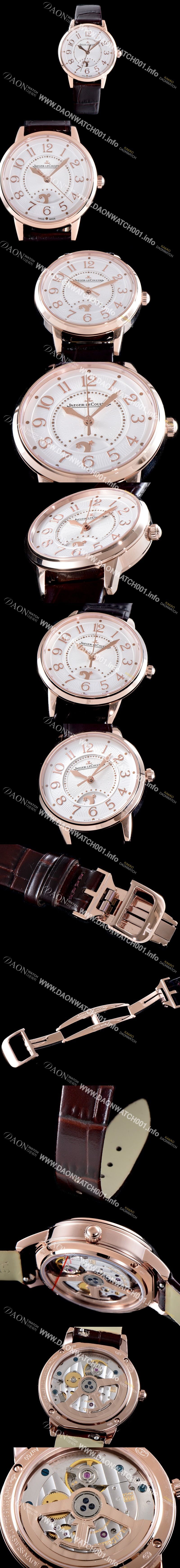 미러급 예거르꿀르뜨 남성용 랑데부 나잇&데이 3442440 미디엄 레이디 워치!! 고급스러운 18K로즈골드 케이스 문페이즈 화이트 기요셰 다이얼 오토매틱 무브먼트 JAG0454 Ⅳ