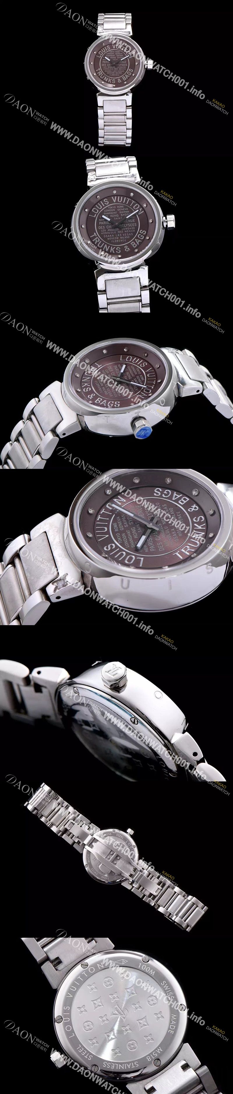 미러급 루이비통 남성용 탕부르 브라운 다이얼 쿼츠 무브먼트 LOU4200 Ⅳ