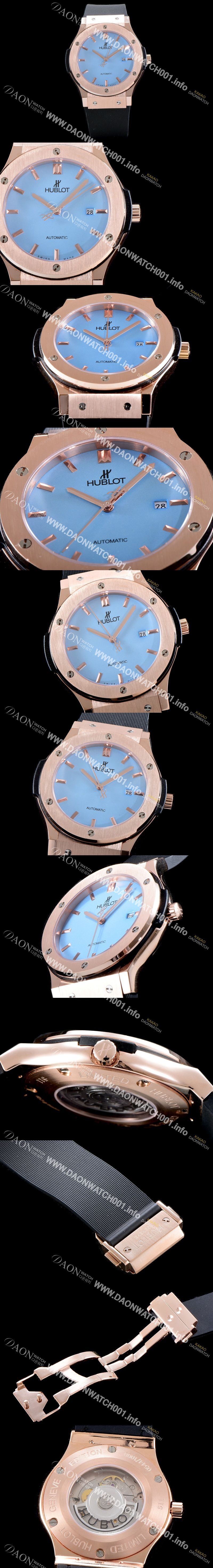 미러급 휴블렛 남성용 클레식 퓨전 565.OX.1180.LR 논그로노형 골드 케이스 UP!! 스카이 블루 다이얼 고급스러운 18K 로즈골드 케이스 오토매틱 무브먼트 HUB0100 Ⅳ