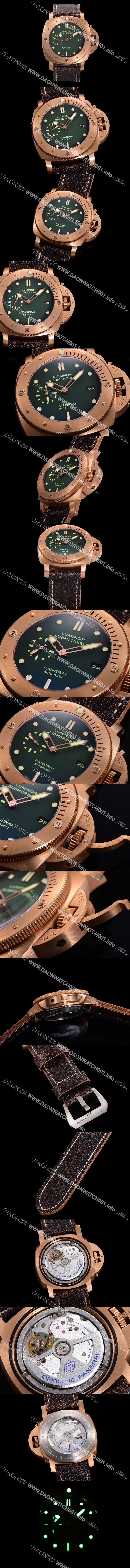 미러급 파네라이 남성용 서브머서블 1950 3데이즈 브론즈 PAM00382 오토매틱 그린 다이얼 PAN0415 Ⅳ