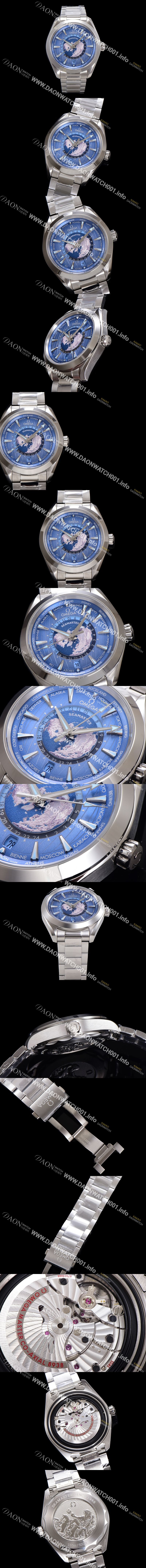 미러급 오메가 남성용 씨마스터 1:1수제공정형 220.10.43.22.03.002 아쿠아테라 150M GMT 월드타이머 43미리 오토매틱 Cal. 8938 타입 메탈줄 블루 다이얼 omg20245 Ⅳ