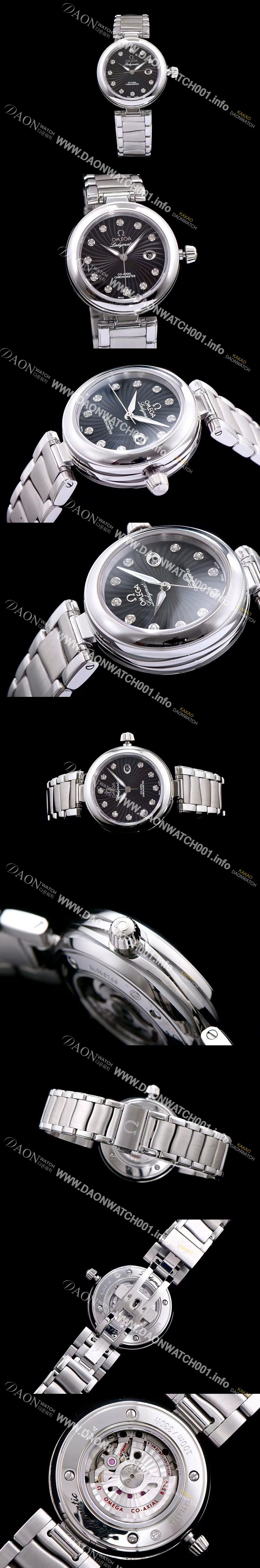 미러급 오메가 여성용 드빌 레이디메틱 신제품!! 425.30.34.20.51.001 물결무늬 입체형 블랙 다이얼 쥬얼 다이아몬드 인덱스 브레이슬릿 오토매틱 무브먼트 OMG0035 Ⅳ