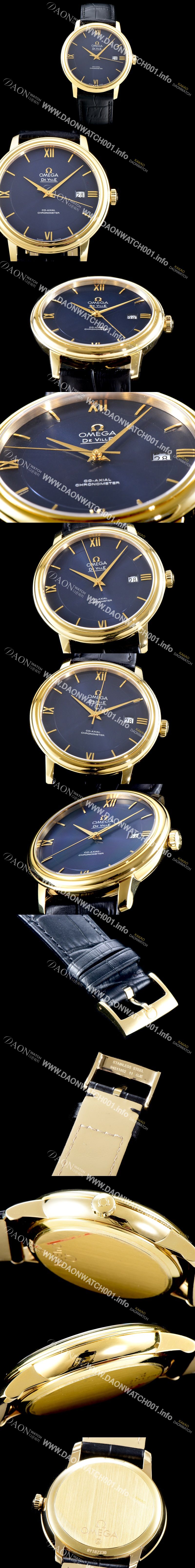 미러급 오메가 남성용 드빌 424.53.40.20.03.001 프레스티지 코-액시얼 블루 다이얼 18k 옐로우골드 투톤 콤비 오토매틱 무브먼트 OMG0010 Ⅳ