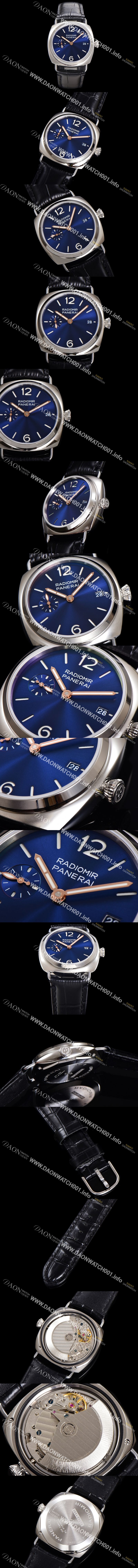 미러급 파네라이 남성용 라디오미르 콰란타 PAM01293 40mm 오토매틱 가죽줄 블루 다이얼 pan5206 Ⅳ