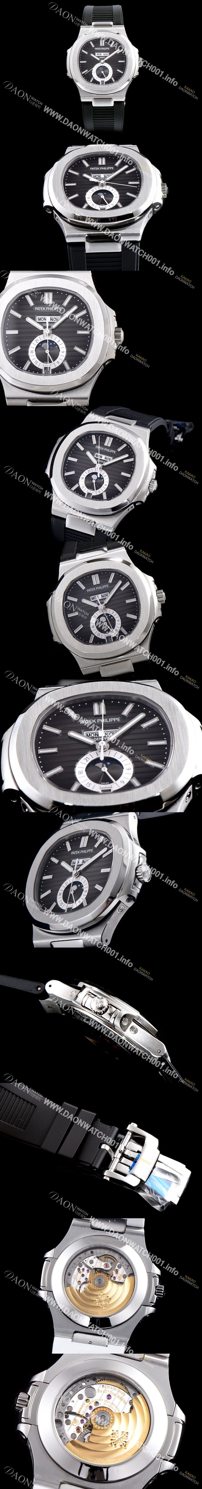 미러급 파텝필립 남성용 파텍필립 신형 노틸러스 데이데이트 문페이즈 진 그레이 텍스쳐드 다이얼 기계식 자동형 무브먼트 PAT0132 Ⅳ