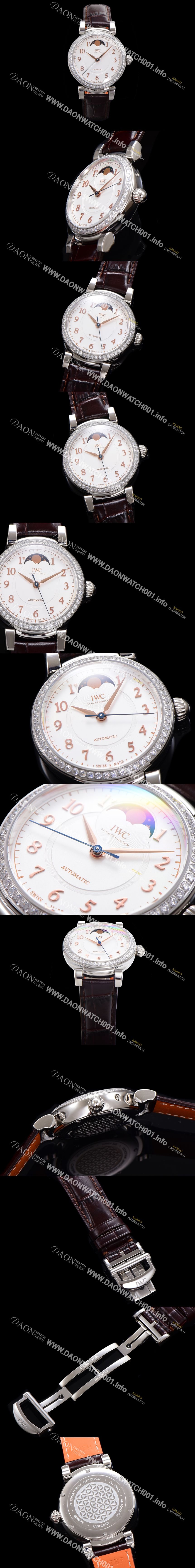 미러급 아이더블유씨여성용 다빈치 IW459307 오토매틱 문페이즈 36mm 18K 로조골드 다이아몬드베젤가죽줄 화이트다이얼 iwc76405 Ⅳ