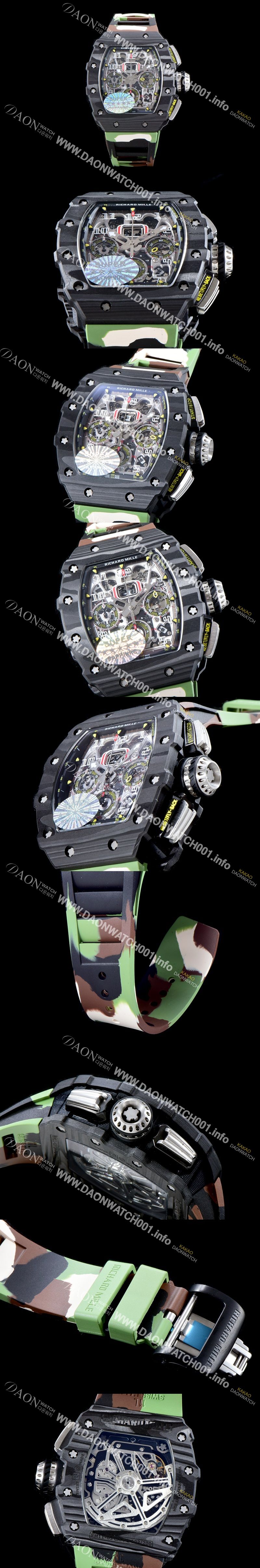 미러급 리차드밀레 남성용 오토매틱 플라이백 RM11-03 오버사이즈 데이트 크로노그래프레드 포지드 카본 케이스 스켈레톤 다이얼 오토매틱 무브먼트 RIC0241 Ⅳ