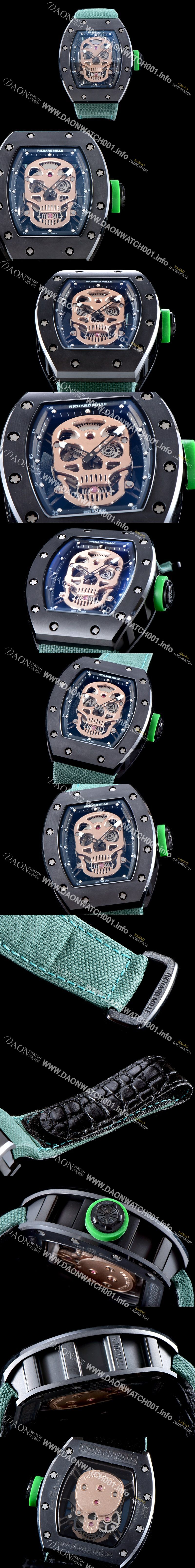 미러급 리차드밀레 남성용 벨크로 스포츠 스트랩!! RM52-01 스컬 워치 스켈레톤&해골무늬 다이얼 오토매틱 무브먼트 RIC0451 Ⅳ