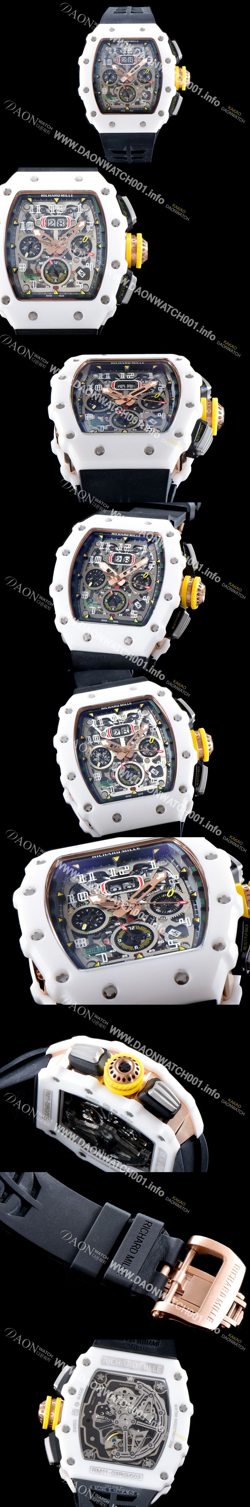 미러급 리차드밀레 남성용 최신버전 업그레이드형 RM011 화이트 세라믹 오버사이즈 데이트 크로노그래프 스켈레톤 다이얼 오토매틱 무브먼트 RIC0412 Ⅳ