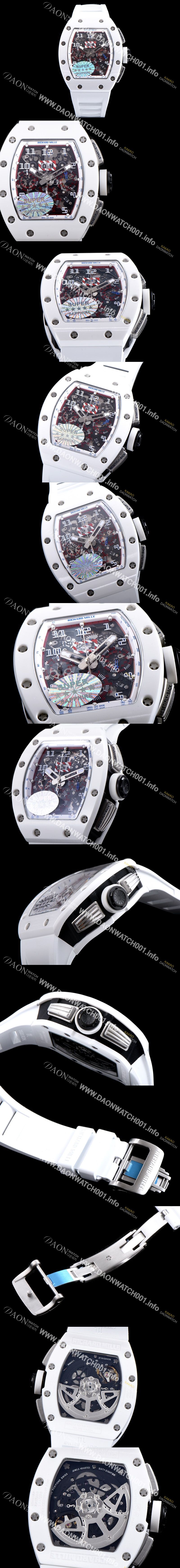 미러급 리차드밀레 남성용 RM011 화이트 세라믹 케이스 크로노그래프 스켈레톤 다이얼 신형 ETA 7750B-2 오토매틱 무브먼트 RIC0414 Ⅳ