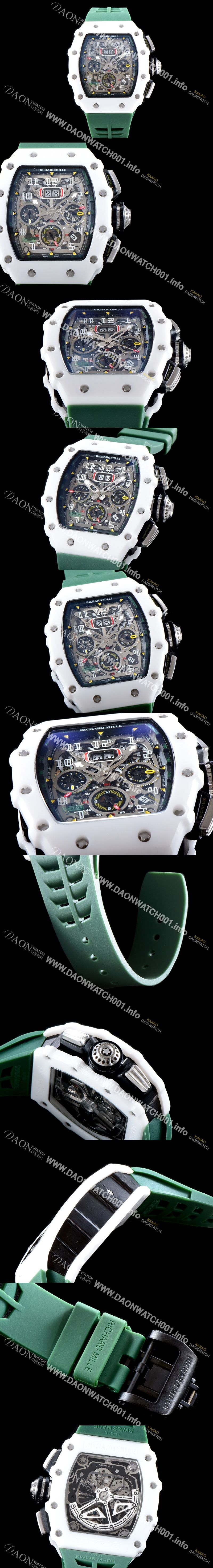 미러급 리차드밀레 남성용 최신버전 업그레이드형 RM011 화이트 세라믹 오버사이즈 데이트 크로노그래프 스켈레톤 다이얼 오토매틱 무브먼트 RIC0410 Ⅳ