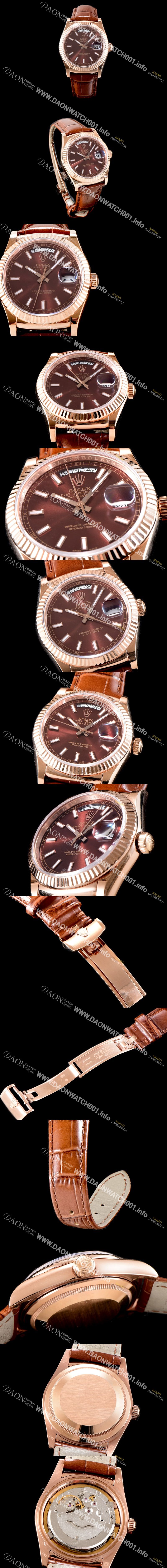 미러급 로렉스 남성용 추가업데이트 데이데이트 18K 로즈골드 케이스 36MM 브라운 썬더스트 다이얼 UP!! 크로노미터 플루티드 베젤 오토매틱 무브먼트 ROL0530 Ⅳ