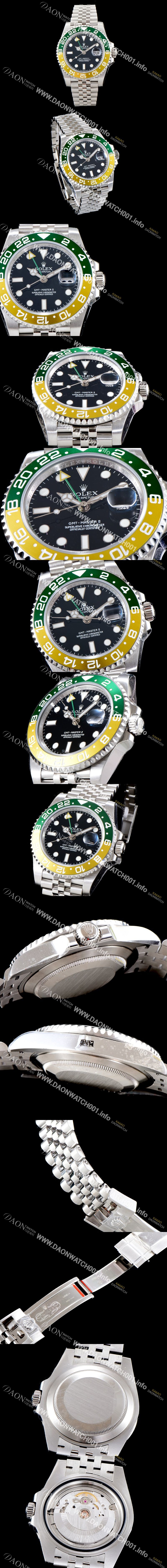 미러급 로렉스 남성용 업그레이드 모델!! 지엠티 마스터II m126710 듀얼 타임 그린/옐로우 투톤 24시간 회전 베젤 블랙 다이얼 5선 쥬빌리 브레이슬릿 오토매틱 무브먼트 ROL0501 Ⅳ