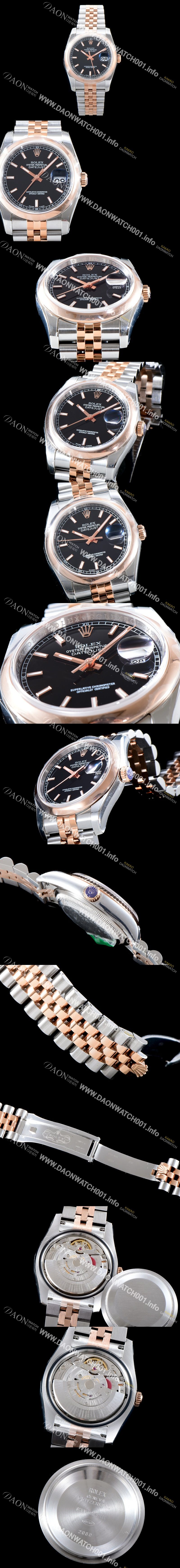 미러급 로렉스 남성용 업그레이드형 데이져스트 116201-63601 오이스터36mm 스무스 베젤(AR) 18K 로즈골드 투톤콤비 블랙 다이얼 오토매틱 무브먼트 ROL0010 Ⅳ