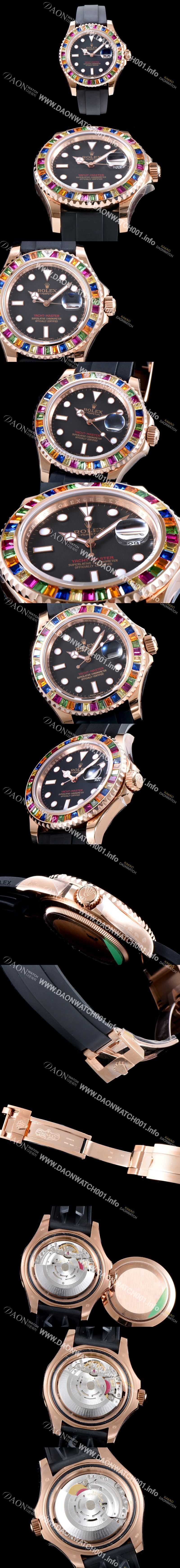 미러급 로렉스 남성용 NEW ARRIVAL!! 요트마스터 116695SATS 레인보우 바게크 컷 세팅 베젤 블랙 다이얼 오이스터 플렉스 스위스 3135오토매틱 무브먼트 ROL0034 Ⅳ